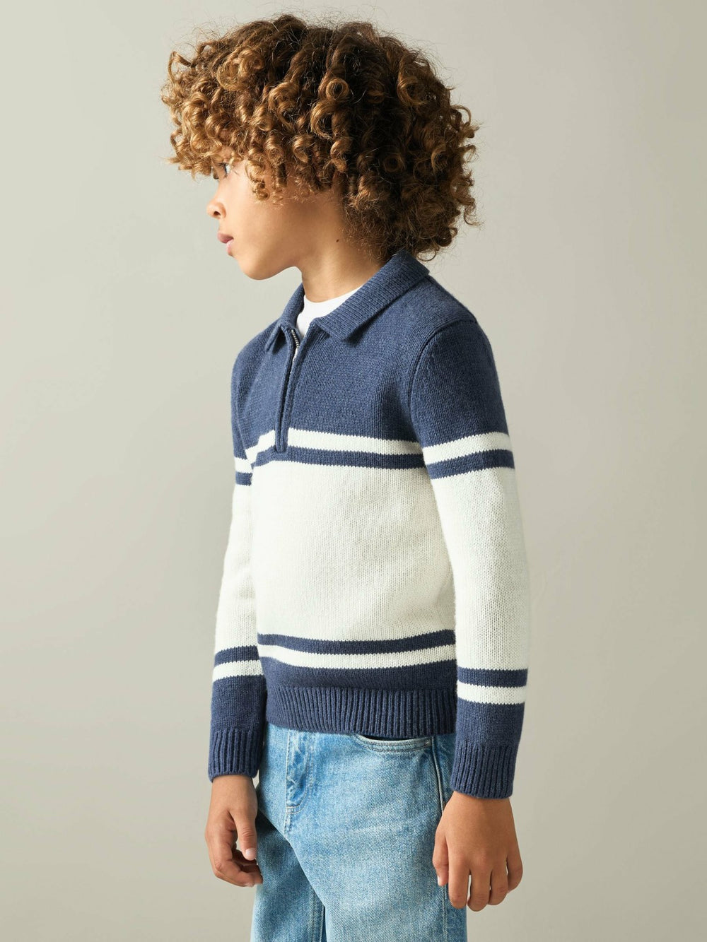 Reiss | 9-13 yrs Half-Zip Colour-Block Polo Shirt in Blue/White