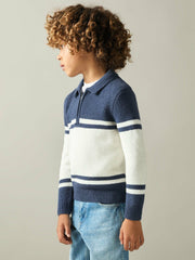 Reiss | 9-13 yrs Half-Zip Colour-Block Polo Shirt in Blue/White