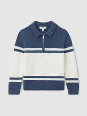 Reiss | 9-13 yrs Half-Zip Colour-Block Polo Shirt in Blue/White