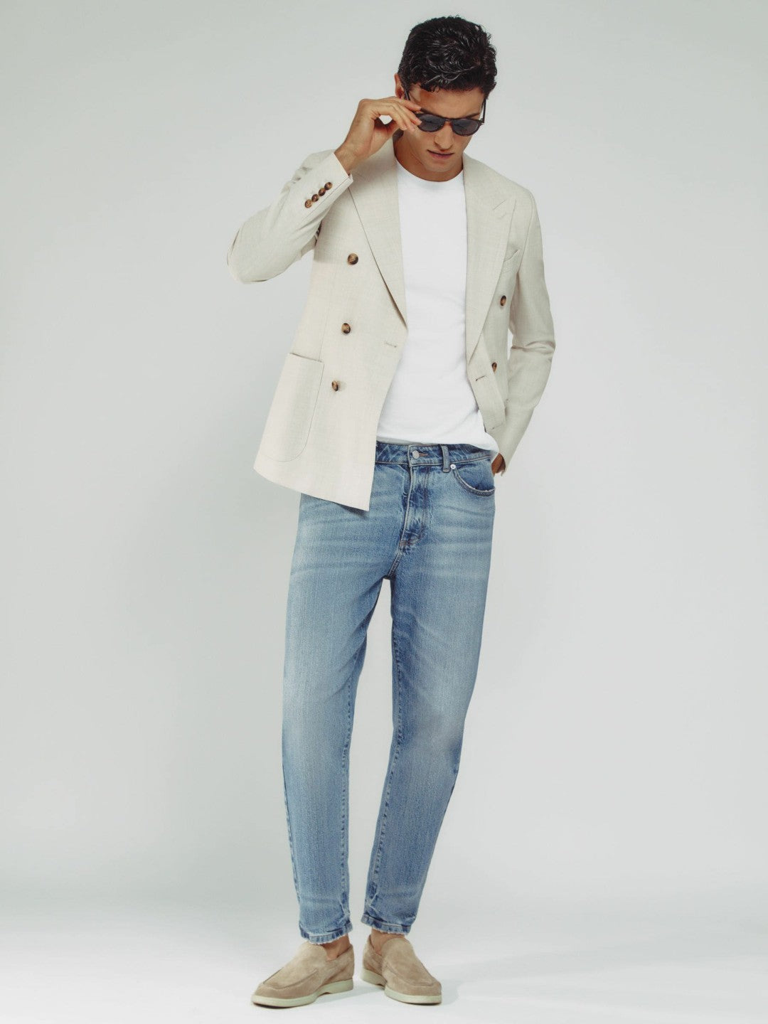 Reiss | Relaxed-Fit Cropped Jeans in Light Blue Wash