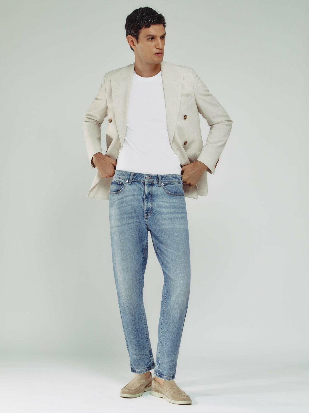 Reiss | Relaxed-Fit Cropped Jeans in Light Blue Wash