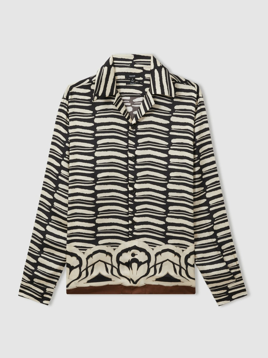 Reiss | Abstract-Print Twill Cuban-Collar Shirt in Black/White