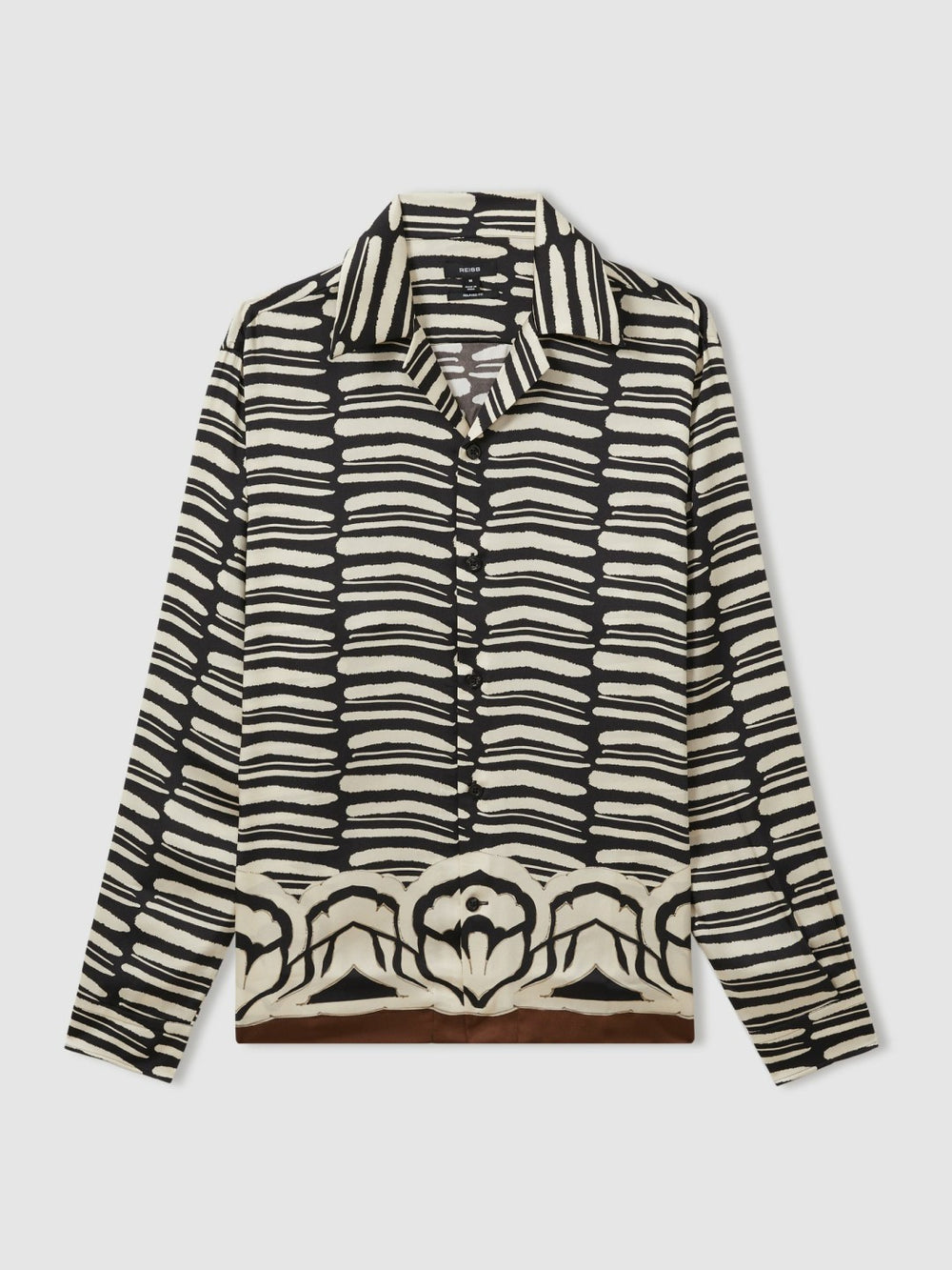 Reiss | Abstract-Print Twill Cuban-Collar Shirt in Black/White