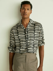Reiss | Abstract-Print Twill Cuban-Collar Shirt in Black/White