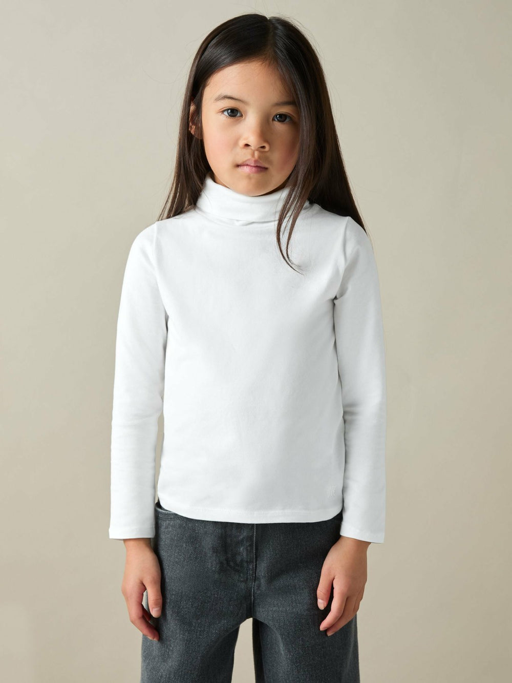 Reiss | 9-13 yrs Cotton-Jersey Roll-Neck Top with Stretch in Ivory
