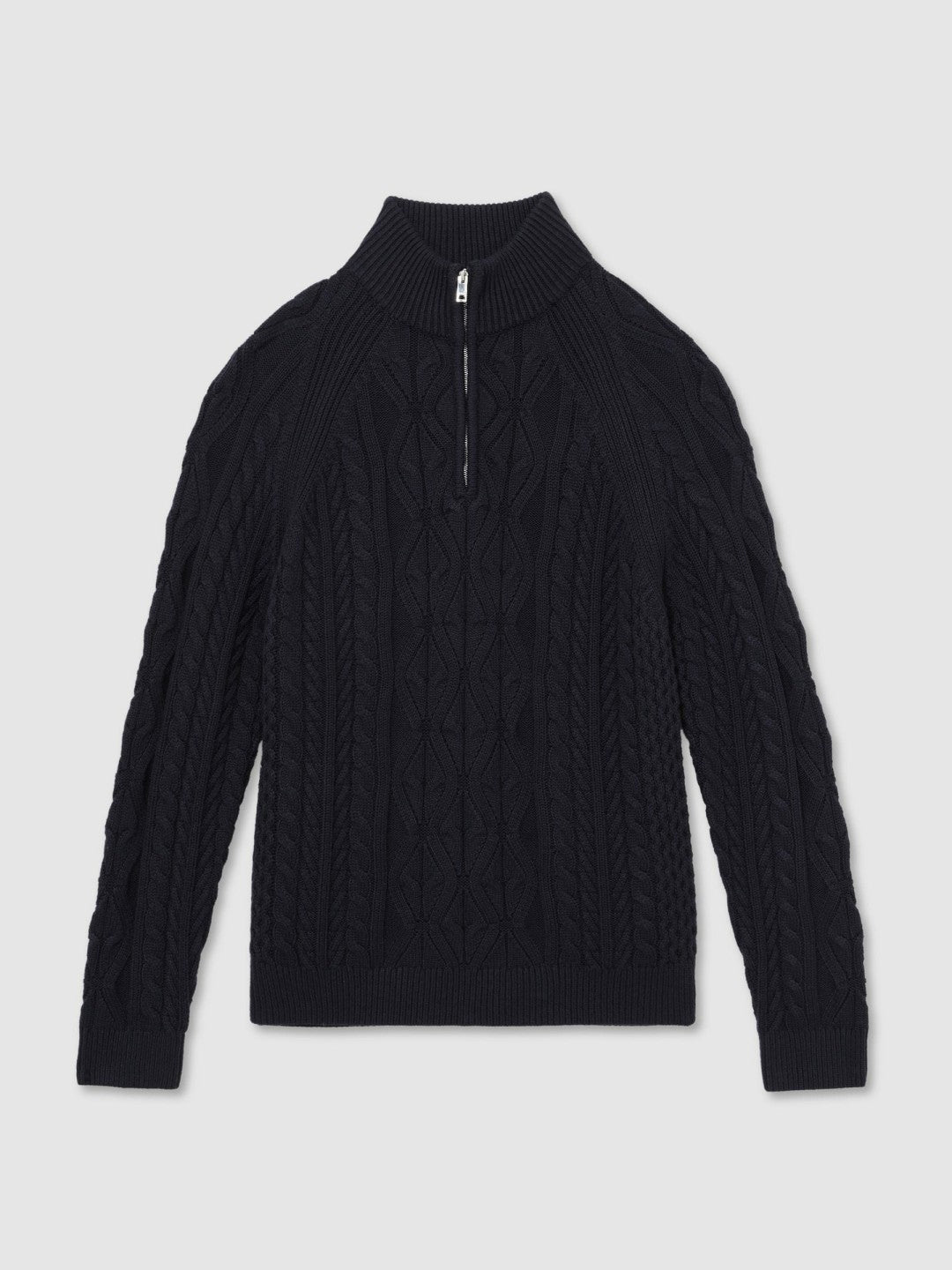 Reiss | Cable-Knit Half-Zip Jumper in Navy