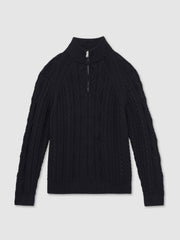 Reiss | Cable-Knit Half-Zip Jumper in Navy