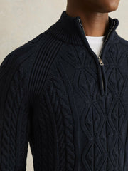 Reiss | Cable-Knit Half-Zip Jumper in Navy