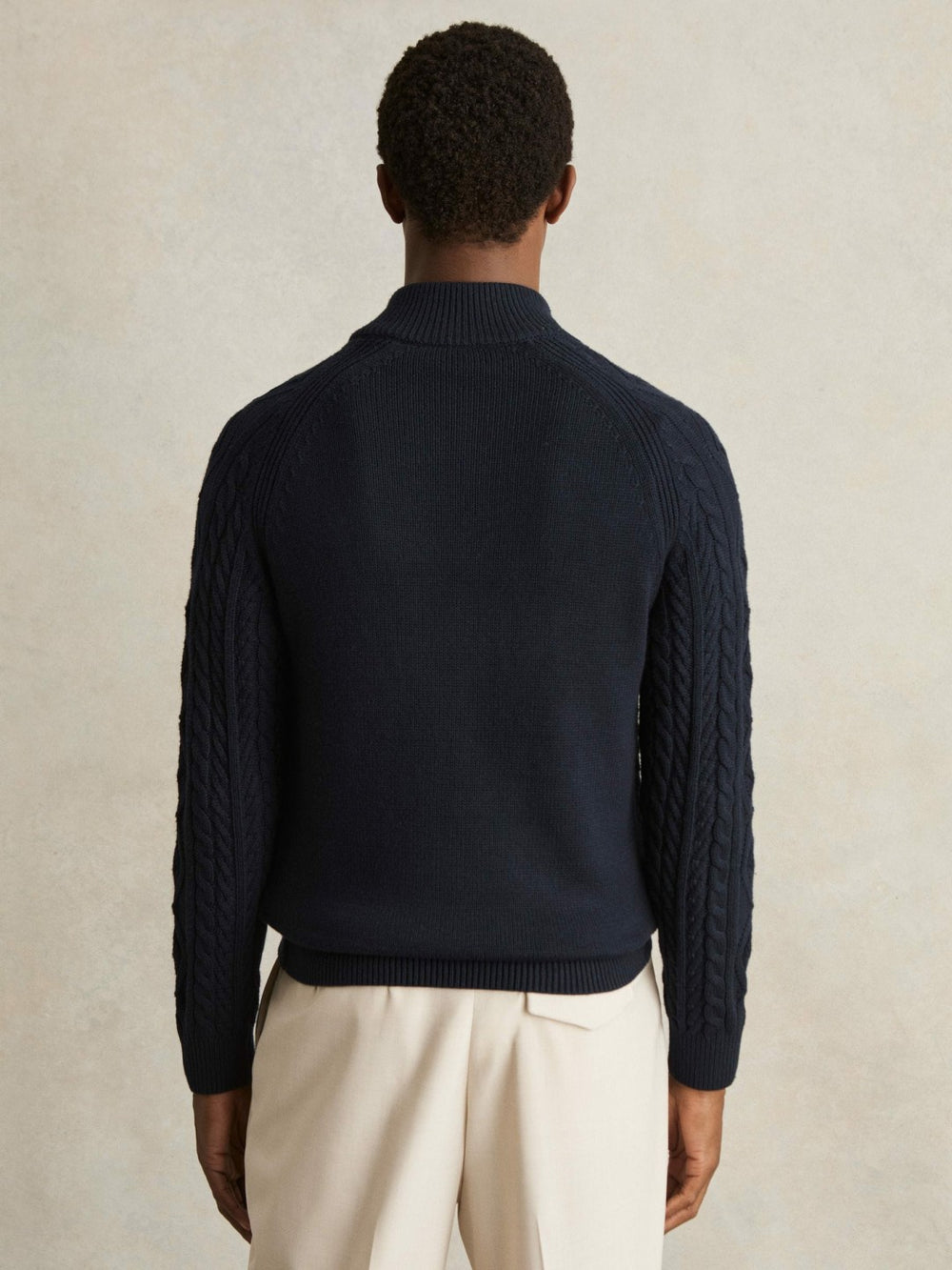 Reiss | Cable-Knit Half-Zip Jumper in Navy