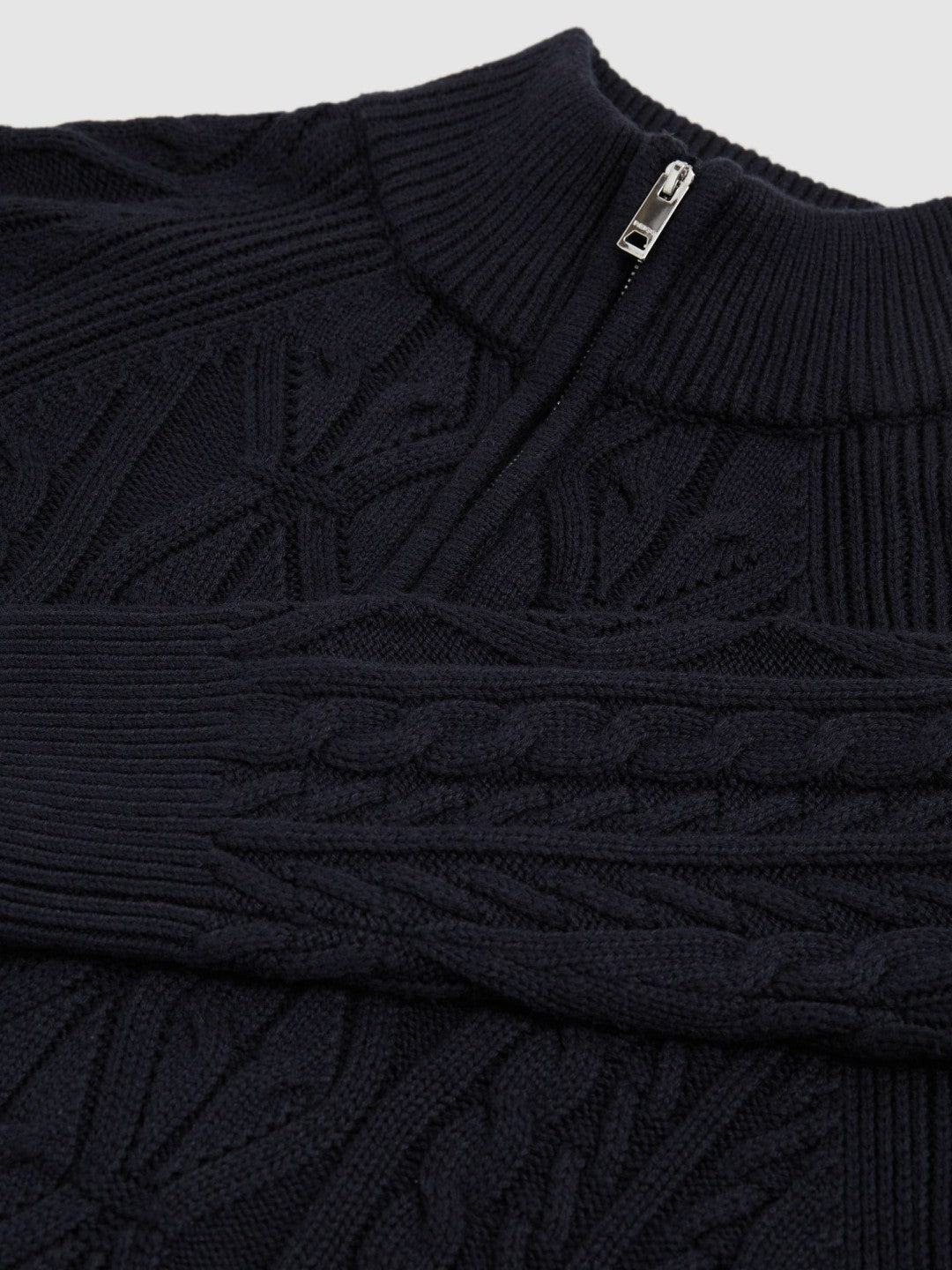 Reiss | Cable-Knit Half-Zip Jumper in Navy