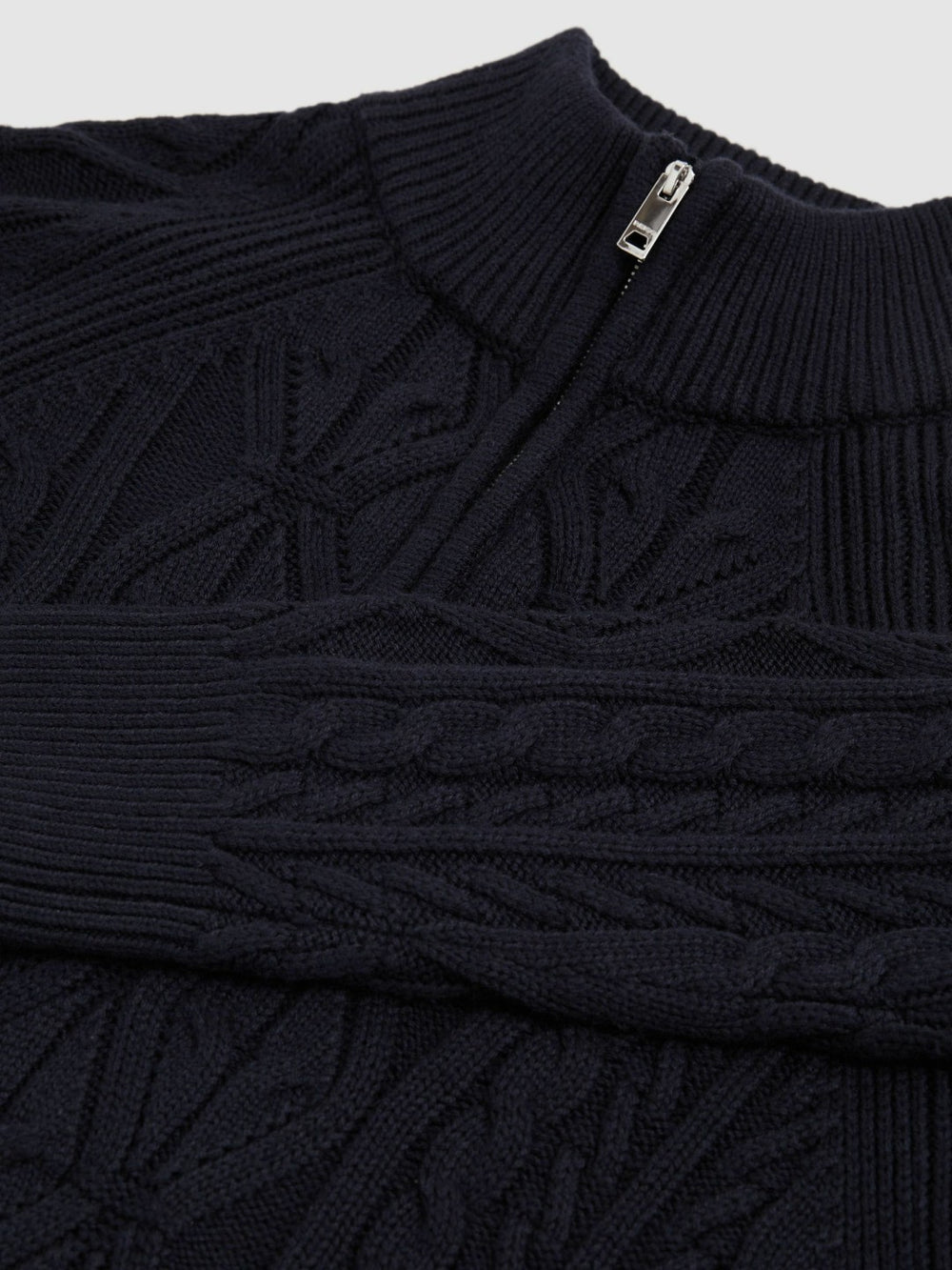 Reiss | Cable-Knit Half-Zip Jumper in Navy