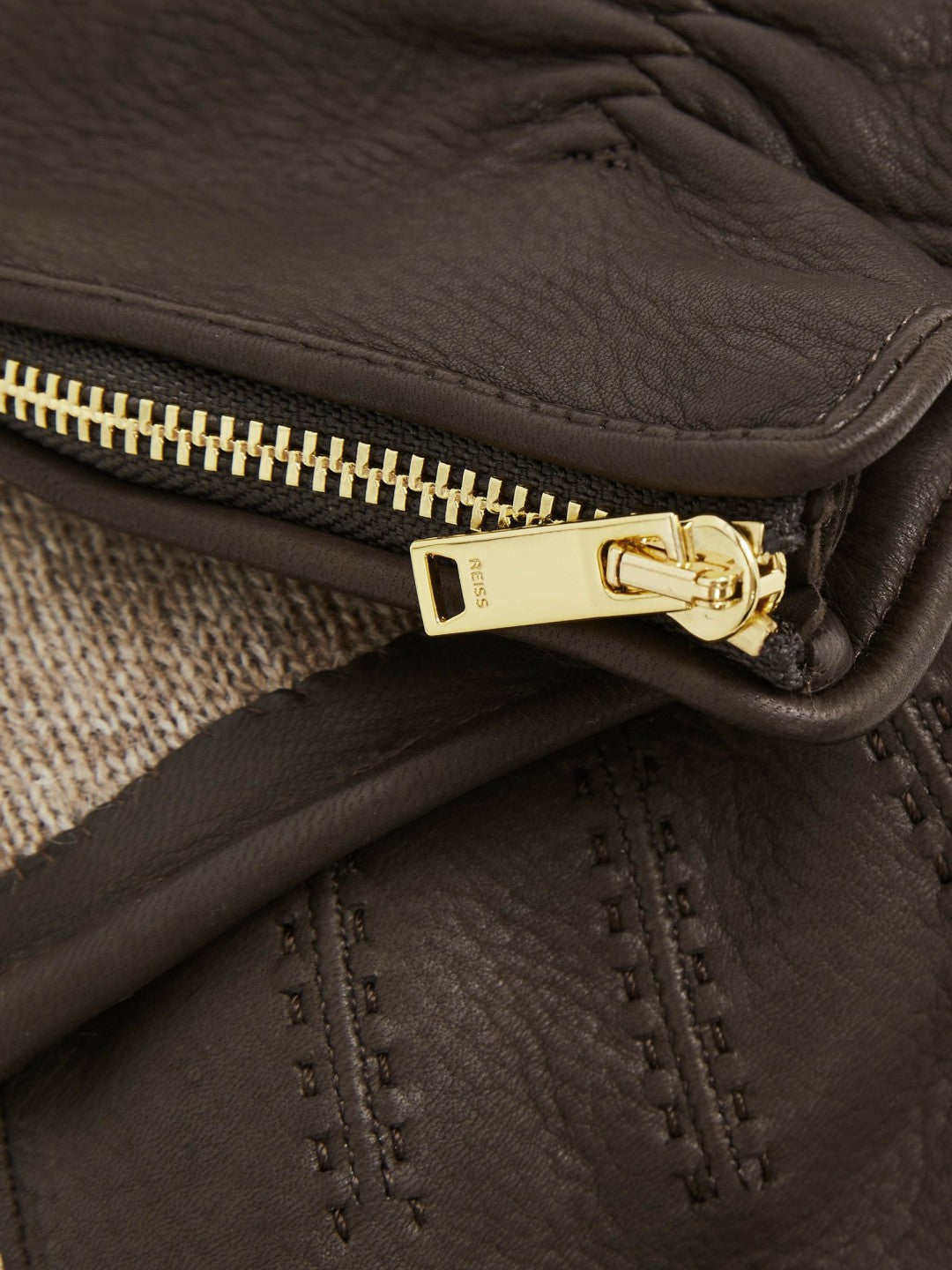 Reiss | Leather Zip-Side Gloves in Dark Brown