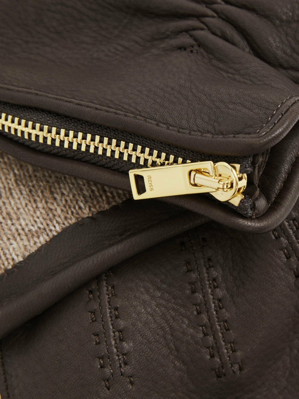 Reiss | Leather Zip-Side Gloves in Dark Brown