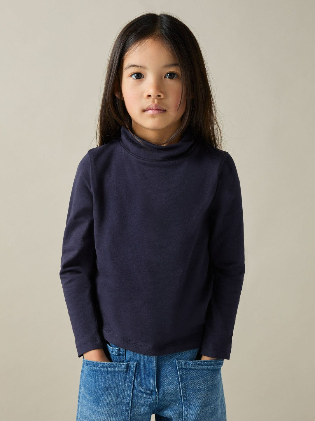 Reiss | 4-9 yrs Cotton-Jersey Roll-Neck Top with Stretch in Navy