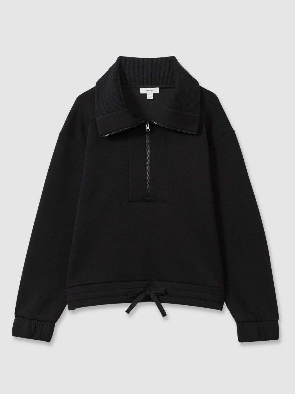 Reiss | Interlock Half-Zip Drawstring-Hem Sweatshirt in Black
