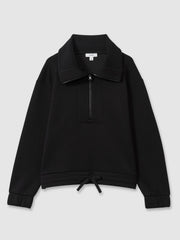 Reiss | Interlock Half-Zip Drawstring-Hem Sweatshirt in Black