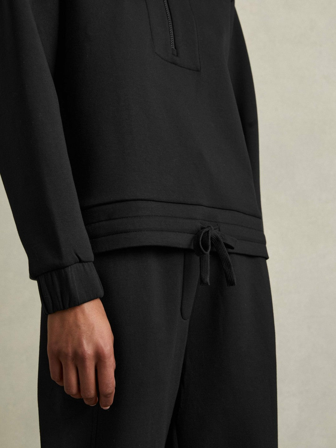 Reiss | Interlock Half-Zip Drawstring-Hem Sweatshirt in Black