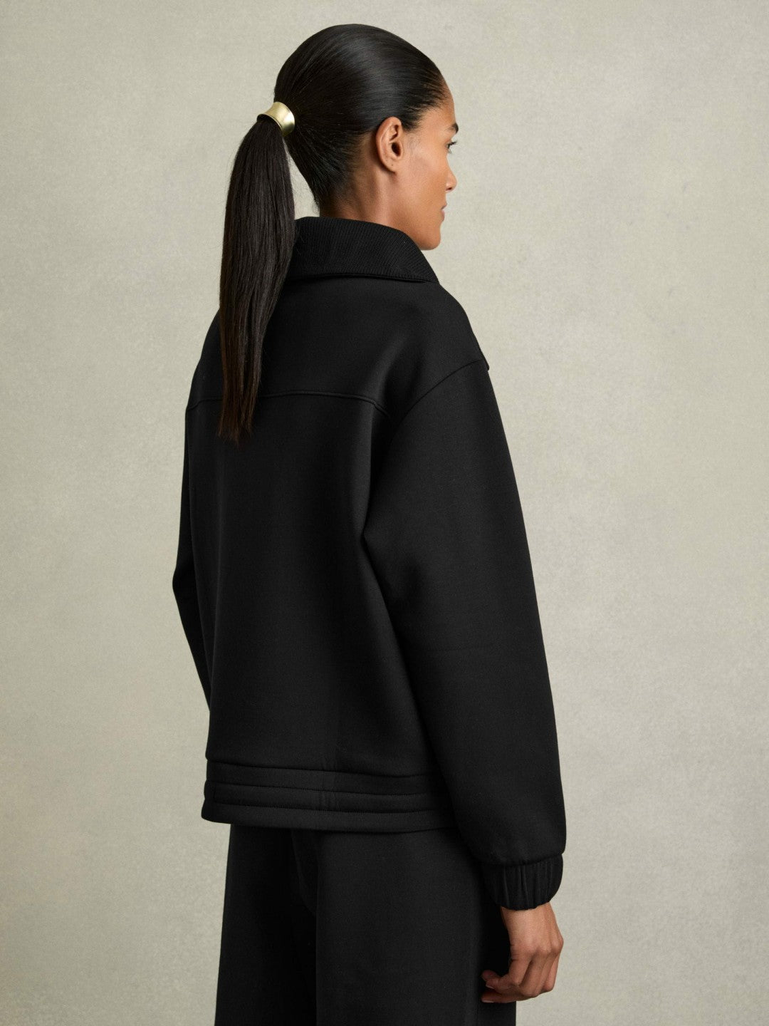 Reiss | Interlock Half-Zip Drawstring-Hem Sweatshirt in Black