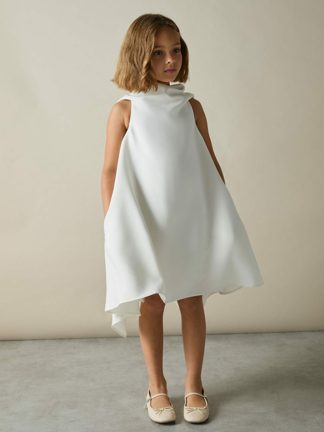 Reiss | 13-14 yrs High-Neck Drape Back Dress in Ivory