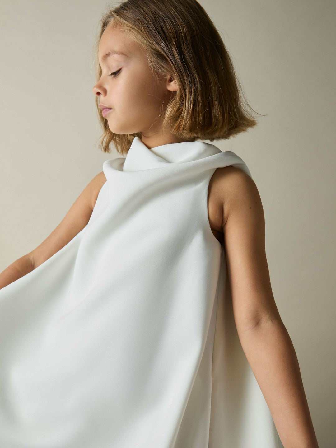 Reiss | 13-14 yrs High-Neck Drape Back Dress in Ivory