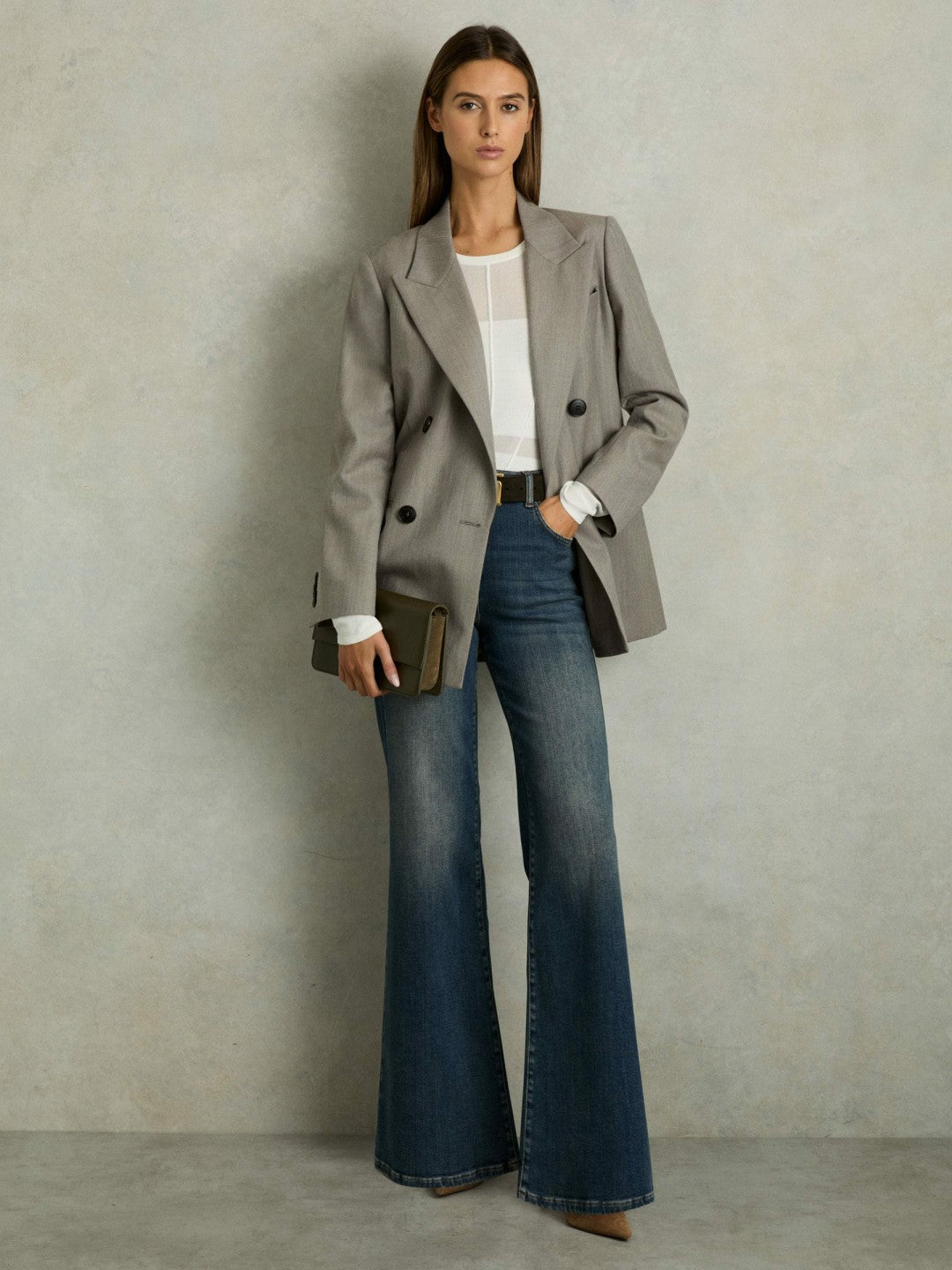 Reiss | Wool Oversized Double-Breasted Blazer in Grey