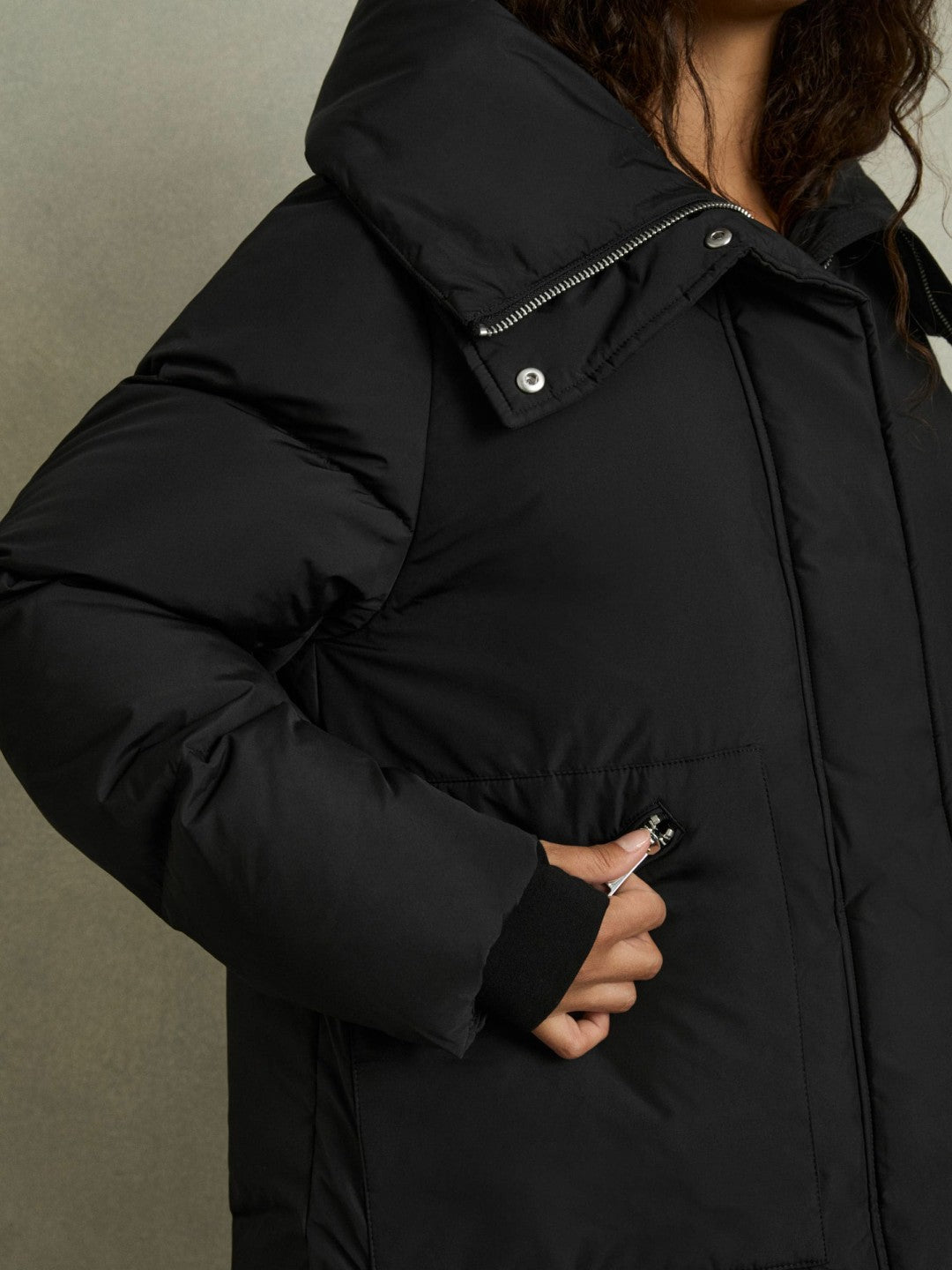 Reiss | Petite Concealed-Hood Puffer Coat in Black