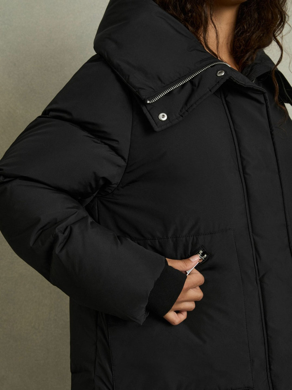 Reiss | Petite Concealed-Hood Puffer Coat in Black