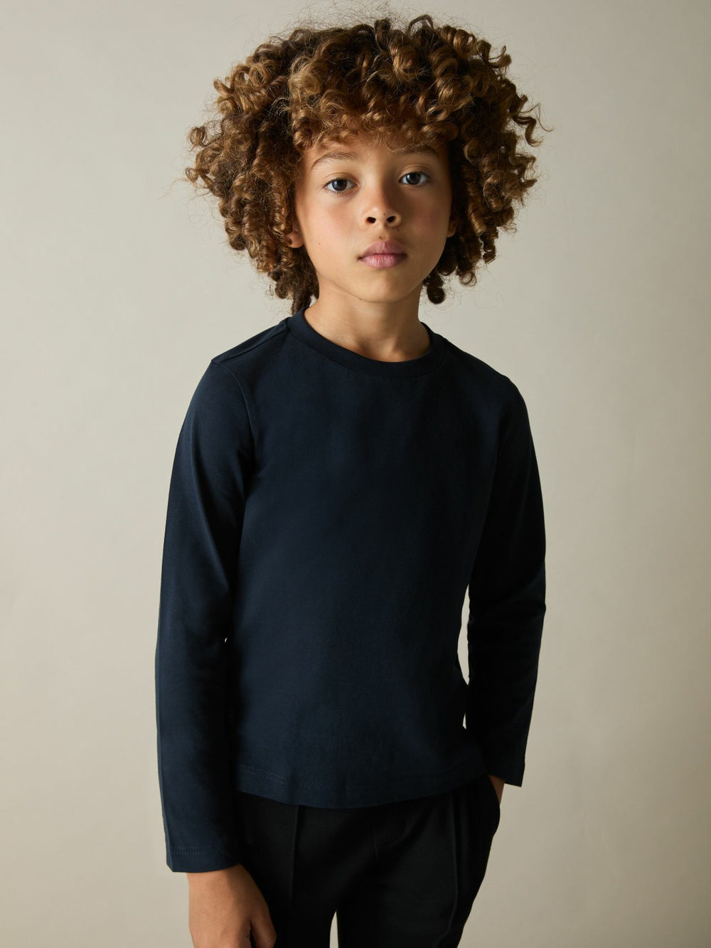 Reiss | 3-9 yrs Cotton Jersey Long Sleeve T-Shirts 3 Pack in White/Soft Grey/Navy