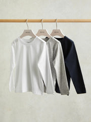 Reiss | 9-13 yrs Cotton Jersey Long Sleeve T-Shirts 3 Pack in White/Soft Grey/Navy