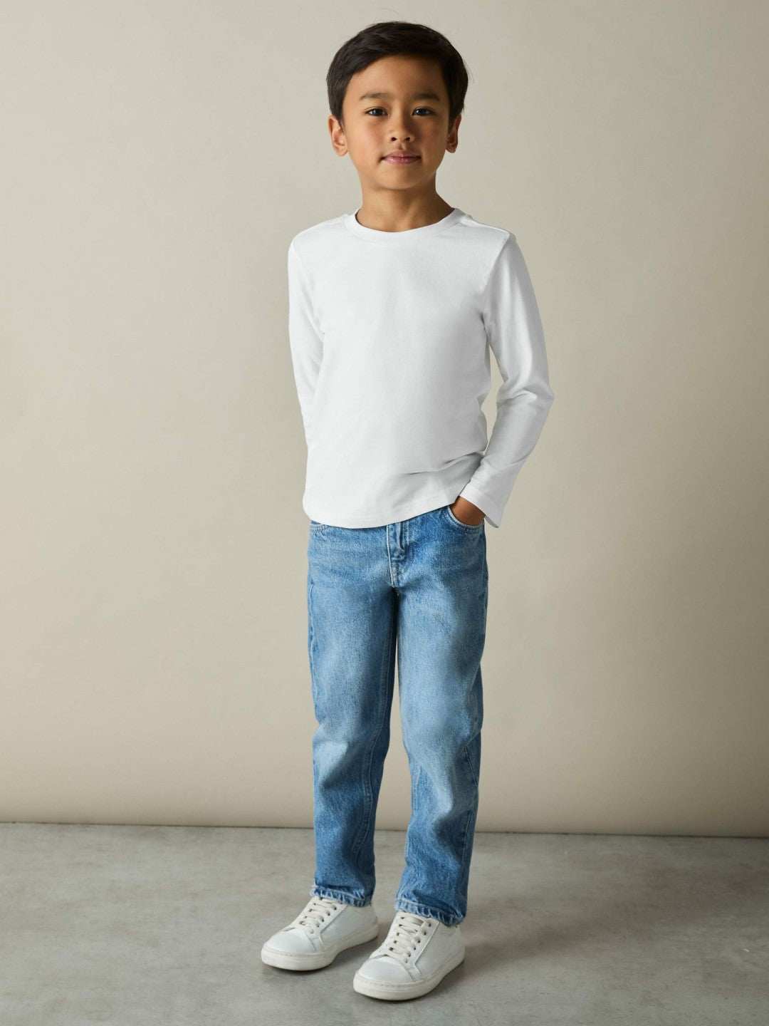 Reiss | 9-13 yrs Cotton Jersey Long Sleeve T-Shirts 3 Pack in White/Soft Grey/Navy