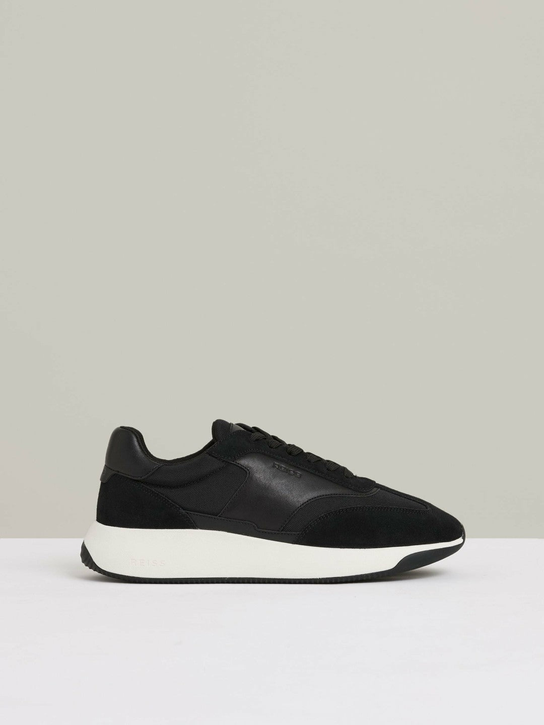 Reiss | Leather Suede Running Trainers in Black/White