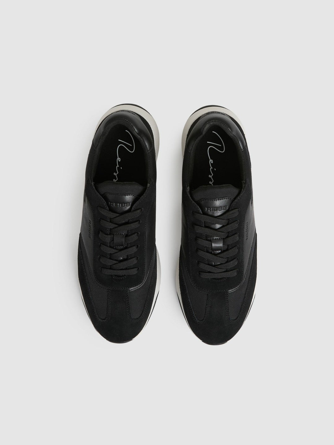 Reiss | Leather Suede Running Trainers in Black/White