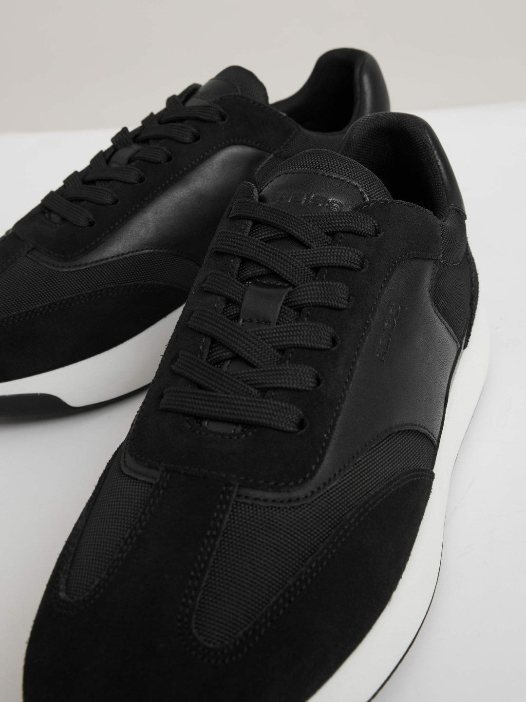 Reiss | Leather Suede Running Trainers in Black/White