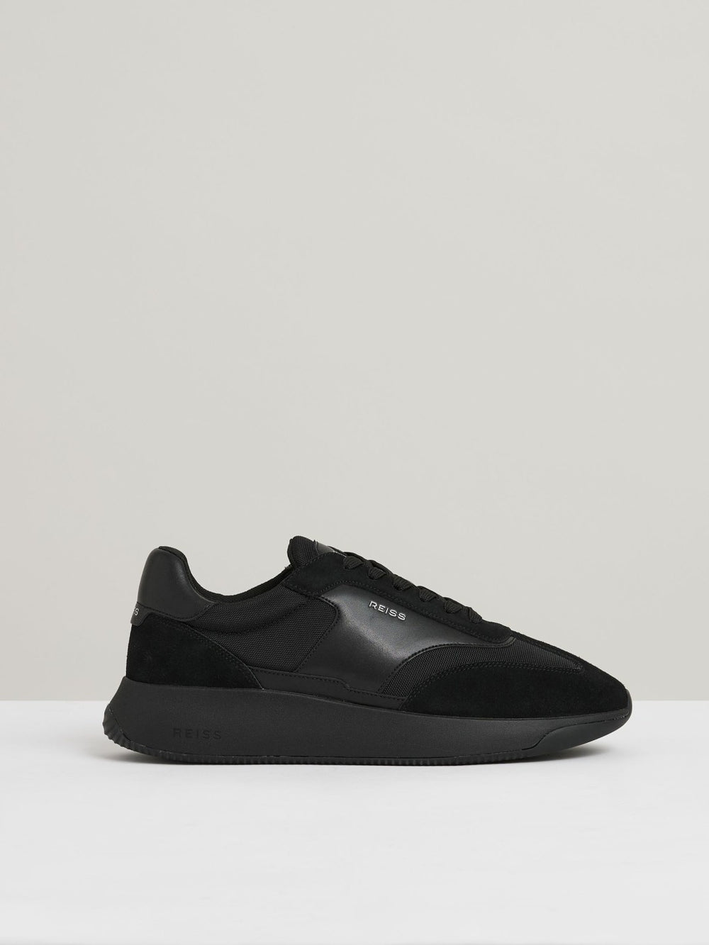 Reiss | Leather Suede Running Trainers in All Black