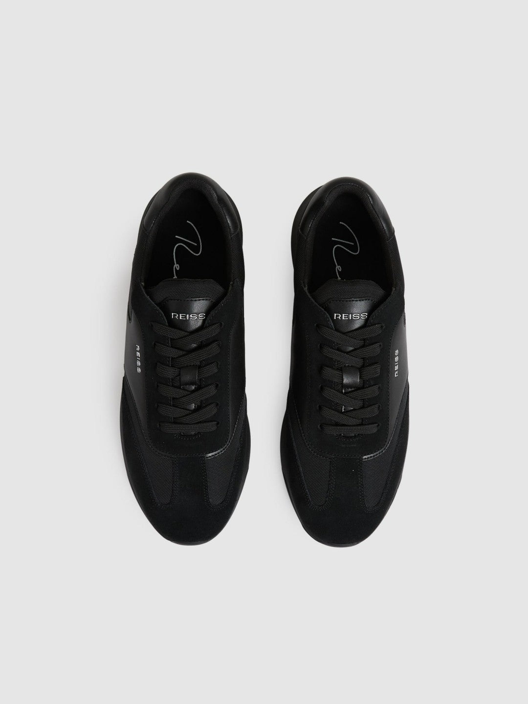 Reiss | Leather Suede Running Trainers in All Black