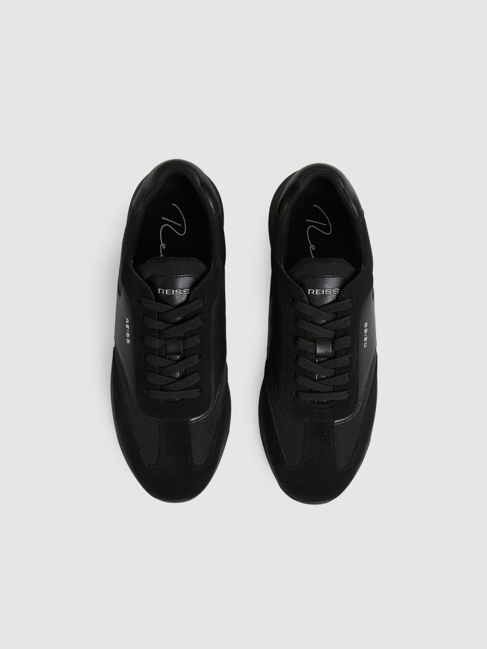 Reiss | Leather Suede Running Trainers in All Black