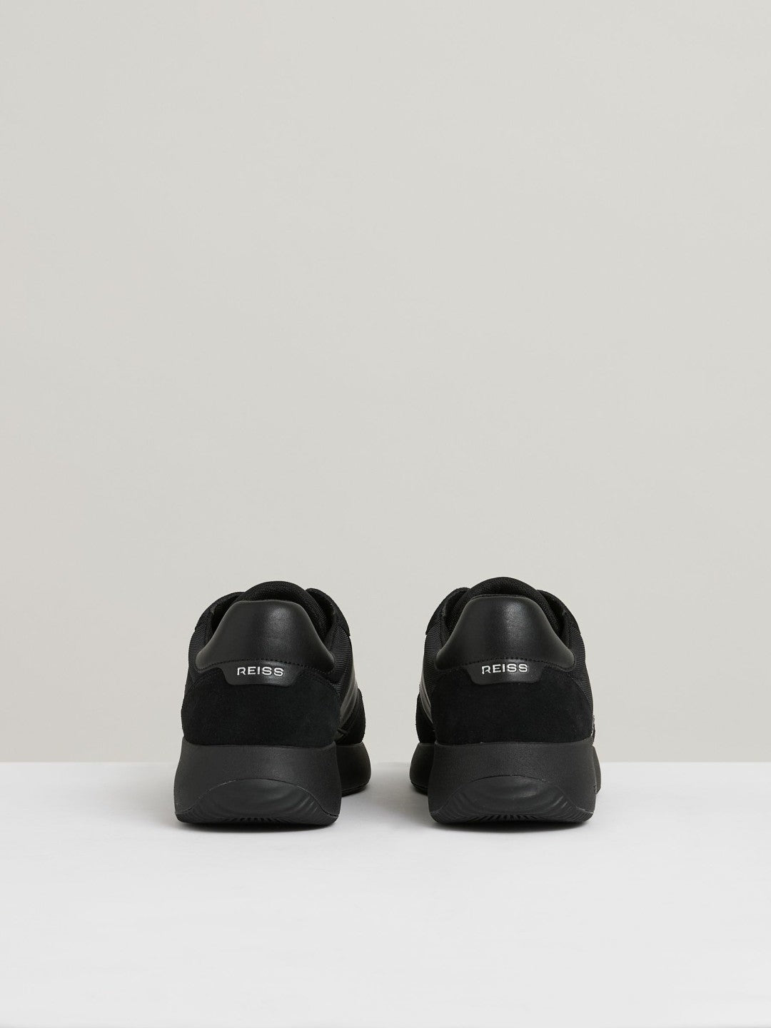 Reiss | Leather Suede Running Trainers in All Black