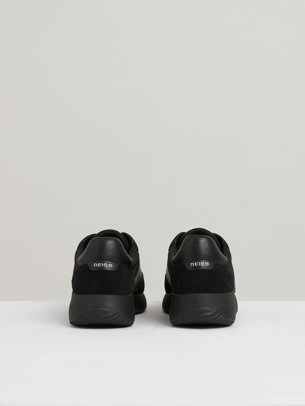 Reiss | Leather Suede Running Trainers in All Black