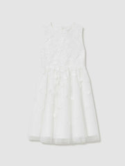 Reiss | 13-14 yrs Tulle Floral-Embroidered Bridesmaid Dress in Ivory