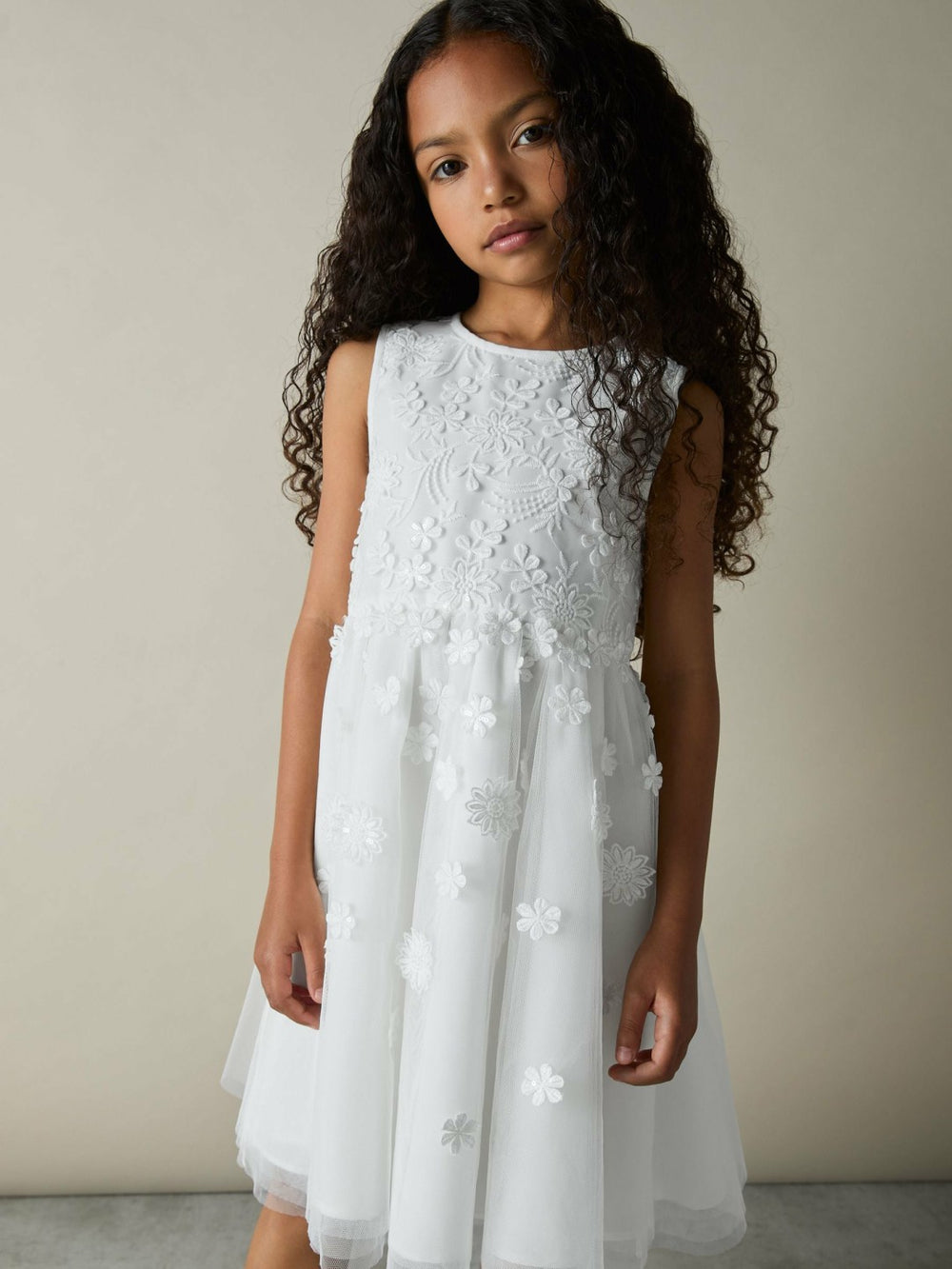 Reiss | 13-14 yrs Tulle Floral-Embroidered Bridesmaid Dress in Ivory