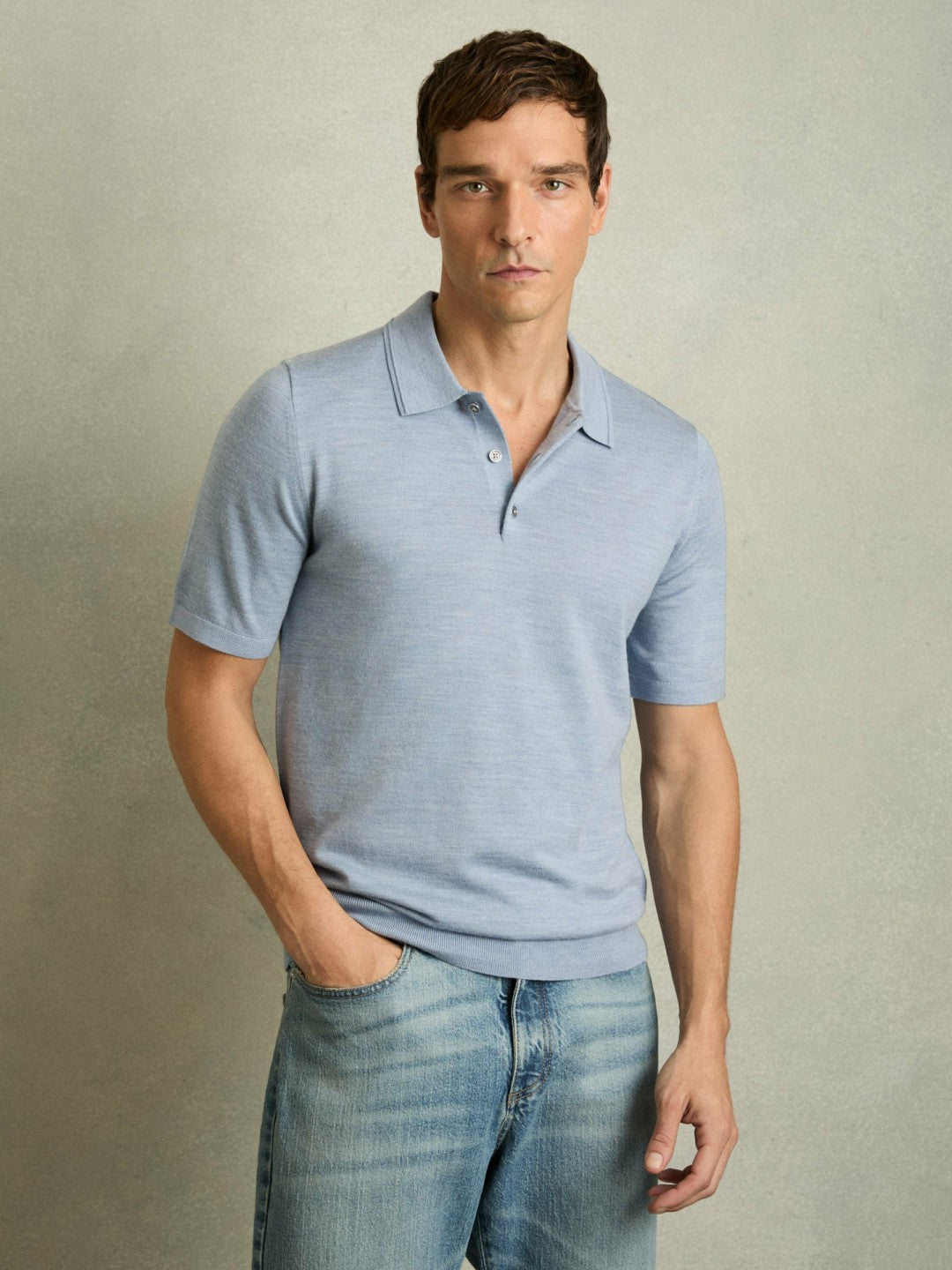 Reiss | Merino Wool Polo Shirt in Soft Blue