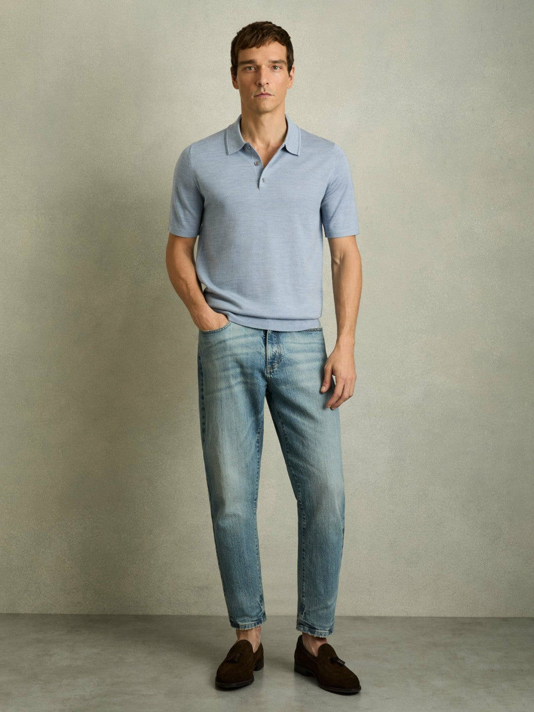 Reiss | Merino Wool Polo Shirt in Soft Blue