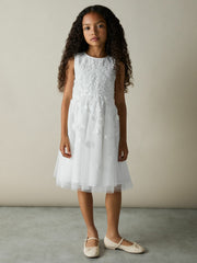 Reiss | 9-13 yrs Tulle Floral-Embroidered Bridesmaid Dress in Ivory