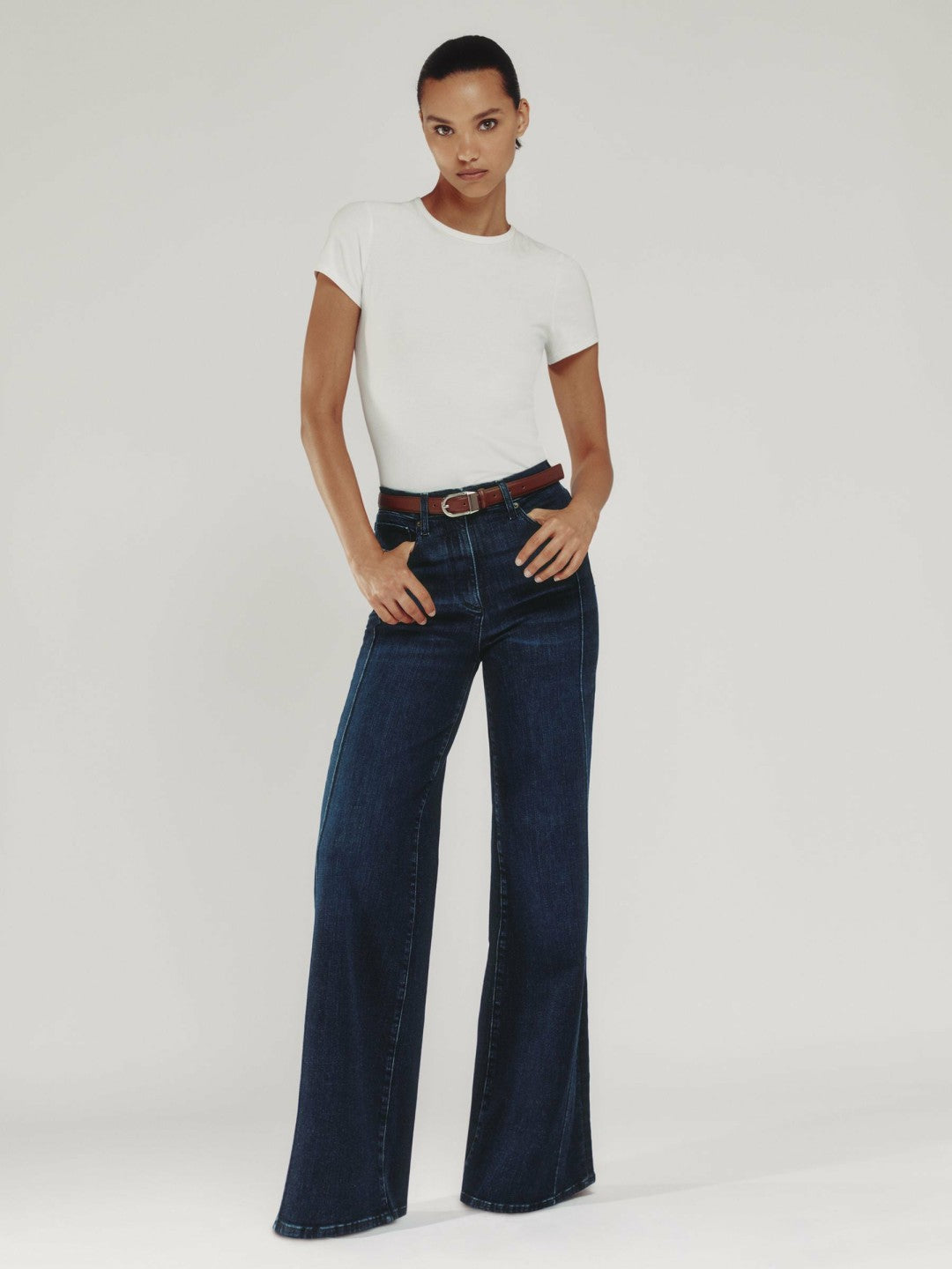 Reiss | Petite Stretch-Cotton Wide-Leg Jeans in Dark Blue