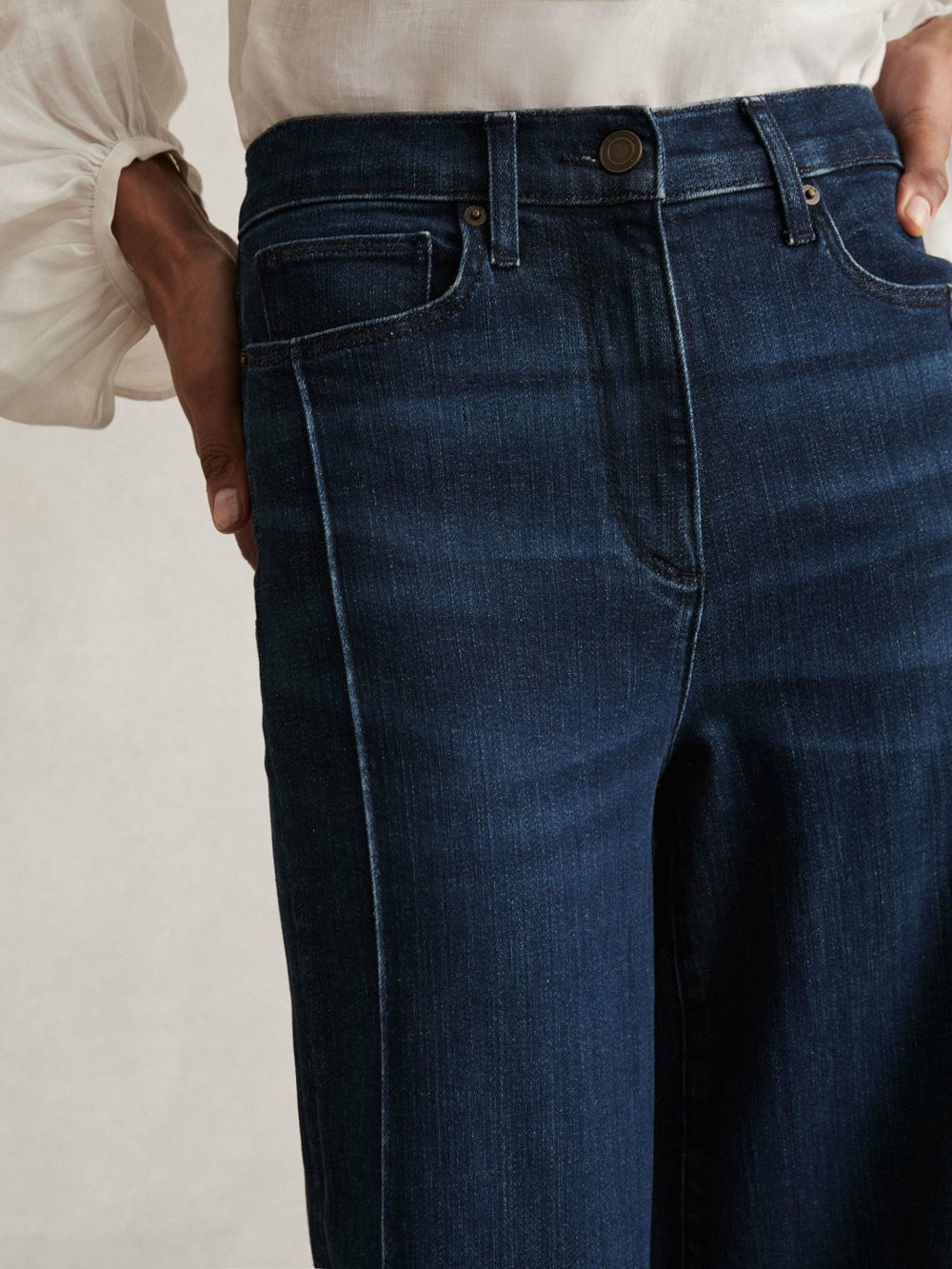 Reiss | Petite Stretch-Cotton Wide-Leg Jeans in Dark Blue