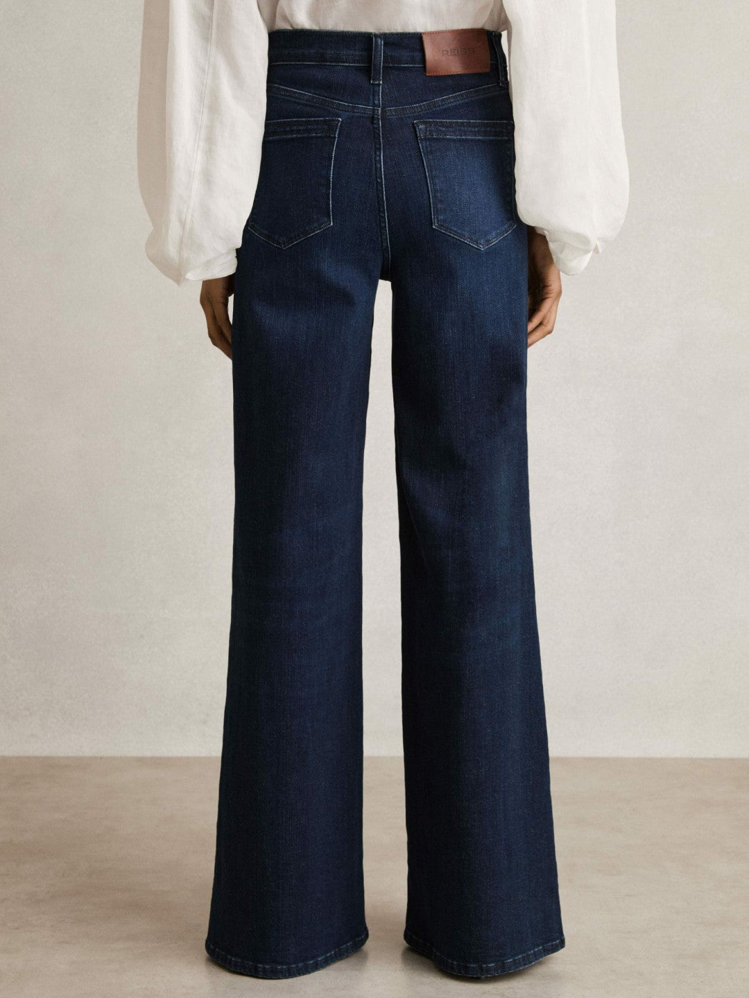 Reiss | Petite Stretch-Cotton Wide-Leg Jeans in Dark Blue