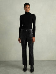 Reiss | Leather Slim-Leg Trousers in Black