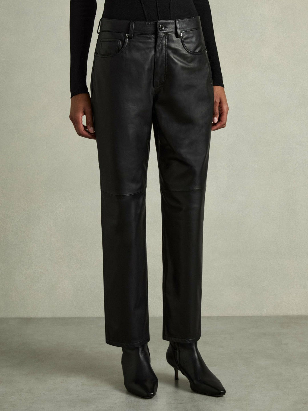 Reiss | Leather Slim-Leg Trousers in Black