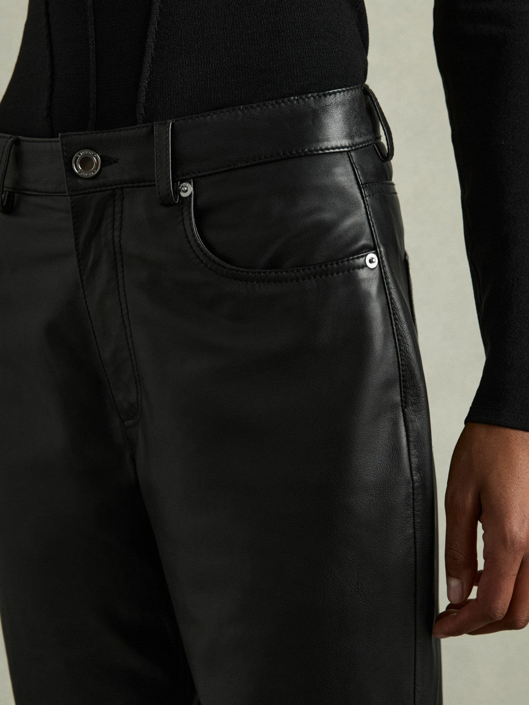 Reiss | Leather Slim-Leg Trousers in Black
