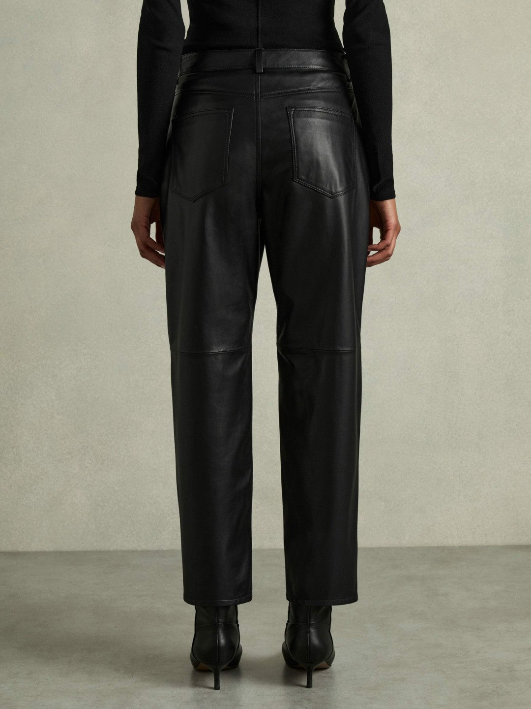 Reiss | Leather Slim-Leg Trousers in Black